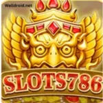 SLOTS 786 Game app interface showing slots and card games on a mobile phone screen.